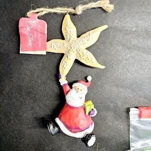 Vintage Santa & Starfish Christmas Holiday Tree Ornament Cape Shore Design 2009